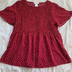 Red Blouse with white poka dots
